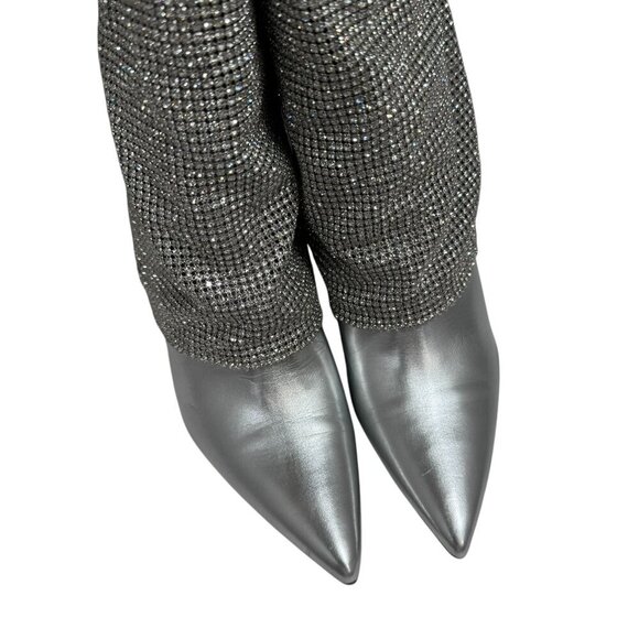Steve Madden Riski Metallic Leather Rhinestone Foldover Tall Wedge Boots NEW - Picture 8 of 10